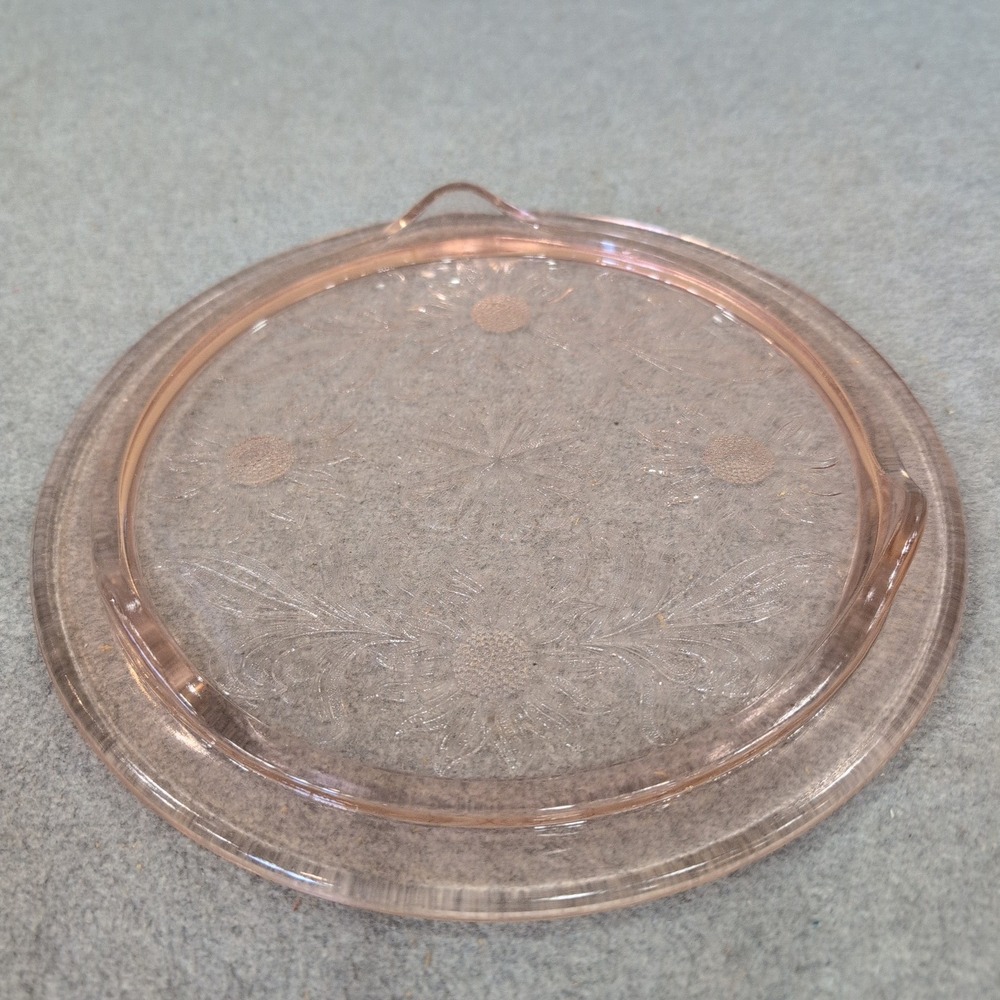 Jeannette Sunflower Pink Depression Glass 3 Footed Cake Plate Vintage 1930s - Picture 6 of 8